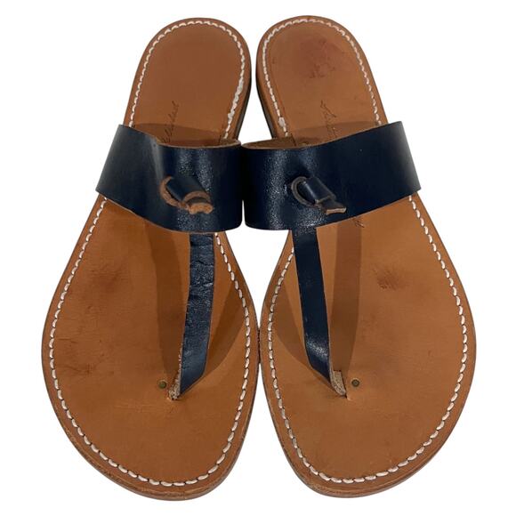 Southern Polished The McKenzie Sandals Navy Blue Leather Thong Women’s Size 9 - Picture 1 of 9